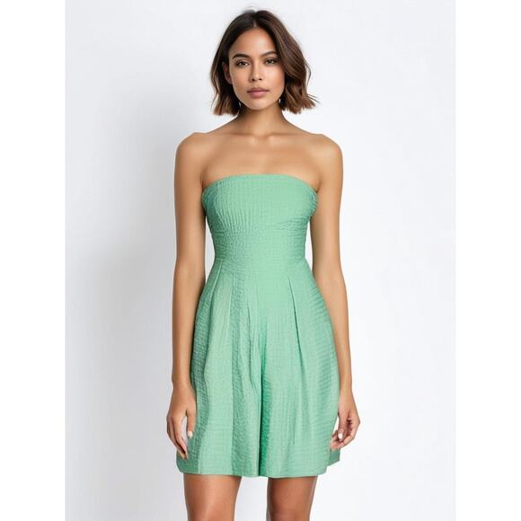 J. Crew Women's Strapless Green Pleated Knee‎ Length Dress Size 4 - Picture 1 of 5